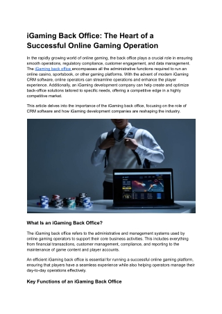 iGaming Back Office: The Heart of a Successful Online Gaming Operation