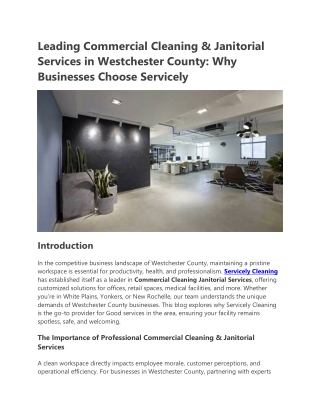 Leading Commercial Cleaning & Janitorial Services in Westchester County Why Businesses Choose Servicely