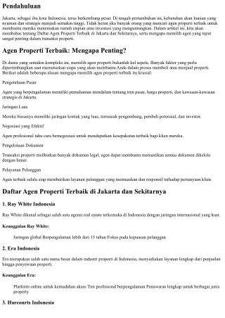 Daftar Agen Properti Terbaik di Jakarta dan Sekitarnya