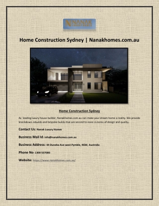 Home Construction Sydney | Nanakhomes.com.au
