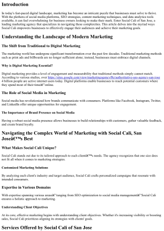 Navigating the Complex World of Marketing with Social Cali, San Jose’s Best.