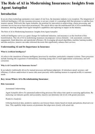 The Role of AI in Modernising Insurances Insights from Agent Autopilot