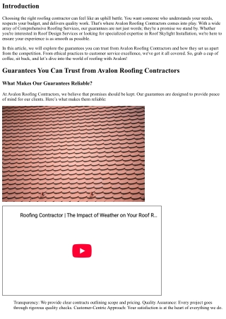 Guarantees You Can Trust from Avalon Roofing Contractors