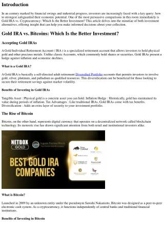 Gold IRA vs. Bitcoins: Navigating the Future of Investment in Precious Metals an