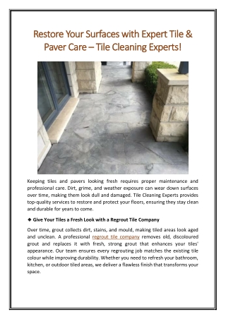 Restore Your Surfaces with Expert Tile & Paver Care – Tile Cleaning Experts!