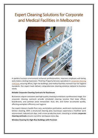 Expert Cleaning Solutions for Corporate and Medical Facilities in Melbourne