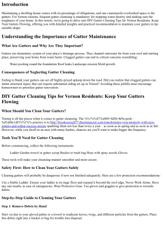DIY Gutter Cleaning Tips for Vernon Residents: Keep Your Gutters Flowing