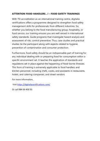 HACCP TRAININGS IN KERALA