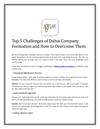 Top 5 Challenges of Dubai Company Formation and How to Overcome Them