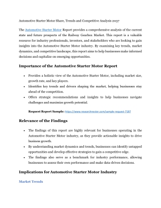 Automotive Starter Motor Share, Trends and Competitive Analysis 2037