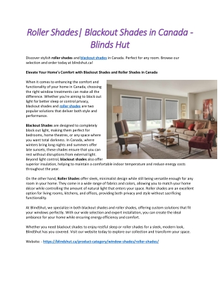 Roller Shades| Blackout Shades in Canada - Blinds Hut