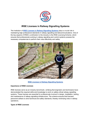IRSE Licenses in Railway Signalling Systems