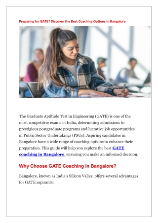 Preparing for GATE Discover the Best Coaching Options in Bangalore