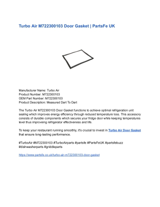 Turbo Air M722300103 Door Gasket _ PartsFe UK