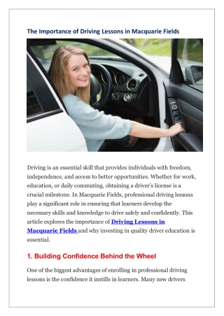 The Importance of Driving Lessons in Macquarie Fields