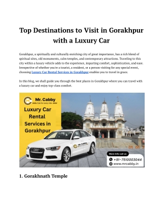 Book Luxury Car Rental Services in Gorakhpur - Mr. Cabby