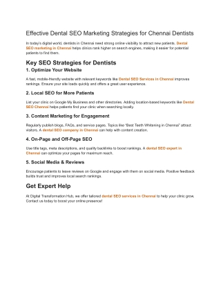 Effective Dental SEO Marketing Strategies for Chennai Dentists