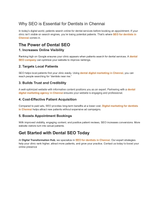 Why SEO is Essential for Dentists in Chennai