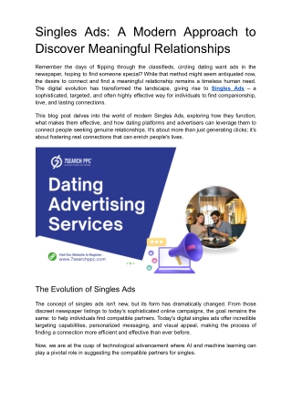 Singles Ads: A Modern Approach to Discover Meaningful Relationships