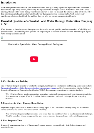 Essential Qualities of a Trusted Local Water Damage Restoration Company in NJ
