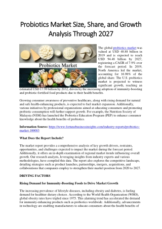 Probiotics Market Size, Share, Growth and Trends to 2027