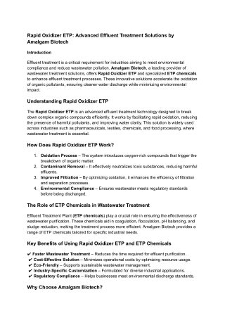 Rapid Oxidizer ETP_ Advanced Effluent Treatment Solutions by Amalgam Biotech