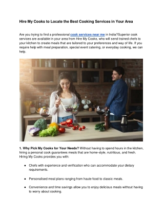 Hire My Cooks to Locate the Best Cooking Services in Your Area