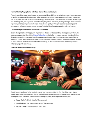 Poker with Real Money: How to Improve Your Odds and Win