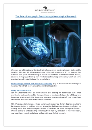 The Role of Imaging in Breakthrough Neurological Research