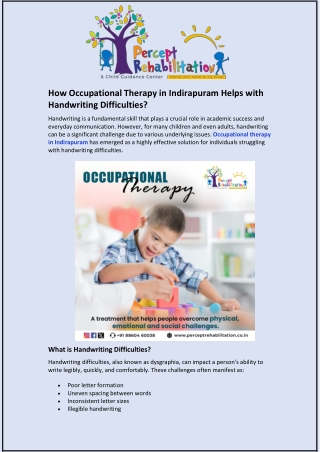 How Occupational Therapy in Indirapuram Helps with Handwriting Difficulties