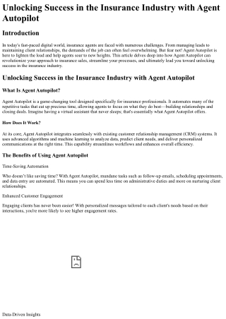 Unlocking Success in the Insurance Industry with Agent Autopilot