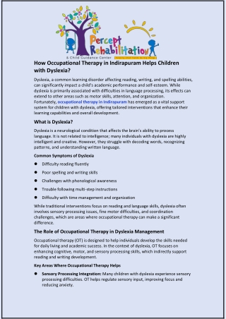 How Occupational Therapy in Indirapuram Helps Children with Dyslexia
