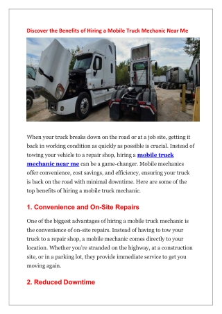 Discover the Benefits of Hiring a Mobile Truck Mechanic Near Me
