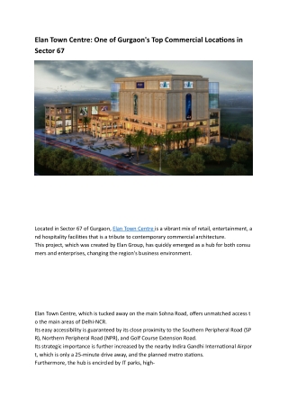 Elan Town Center 67 Gurgaon – A Premium Commercial Hub for Retail & Business