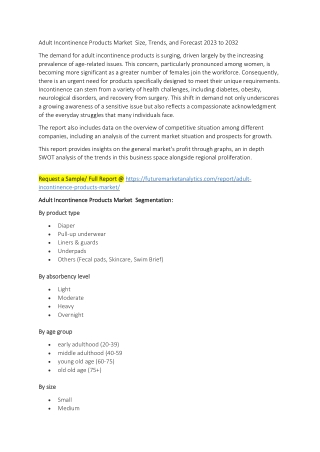 Adult Incontinence Products Market  Size, Trends, and Forecast 2023 to 2032