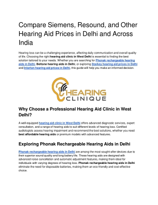 Compare Siemens, Resound, and Other Hearing Aid Prices in Delhi and Across India