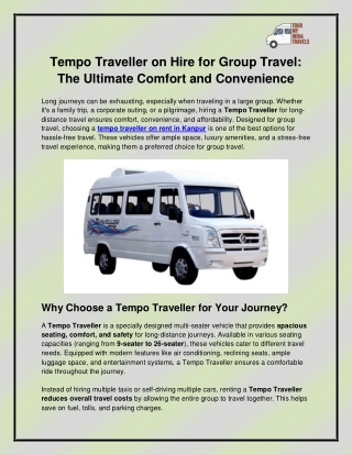 Tempo traveller on rent in Kanpur