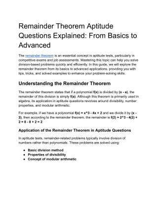 Remainder Theorem Aptitude Questions Explained_ From Basics to Advanced