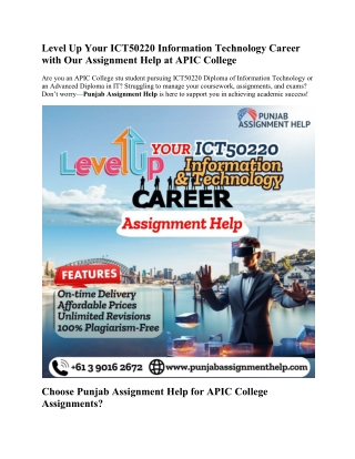 Level Up Your ICT50220 Information Technology Career with Our Assignment Help at
