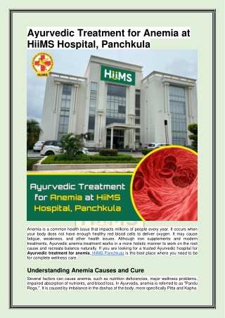 Ayurvedic Treatment for Anemia at HiiMS Hospital