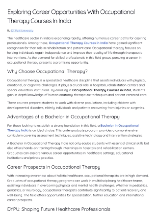 Exploring Career Opportunities With Occupational Therapy Courses In India