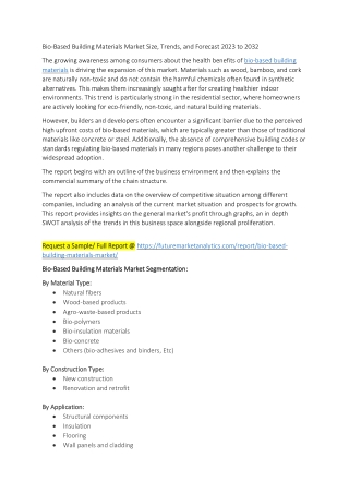 Bio-Based Building Materials Market Size, Trends, and Forecast 2023 to 2032