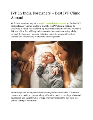 IVF In India Foreigners – Best IVF Clinic Abroad