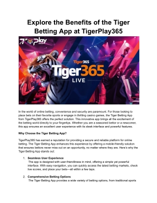 Explore the Benefits of the Tiger Betting App at TigerPlay365