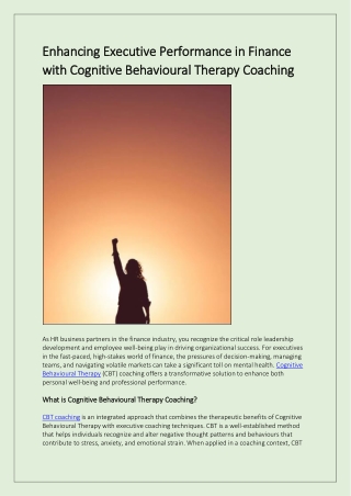 Enhancing Executive Performance in Finance with Cognitive Behavioural Therapy Coaching