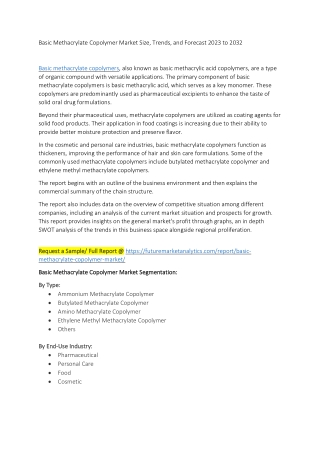 Basic Methacrylate Copolymer Market Size, Trends, and Forecast 2023 to 2032