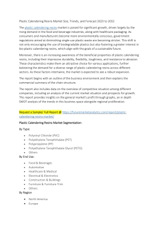 Plastic Calendering Resins Market Size, Trends, and Forecast 2023 to 2032