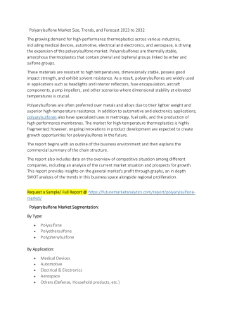 Polyarylsulfone Market Size, Trends, and Forecast 2023 to 2032