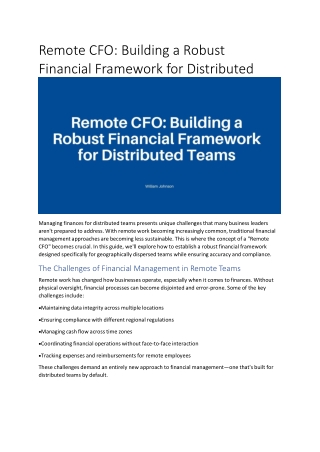 Remote CFO: Building a Robust Financial Framework for Distributed Teams