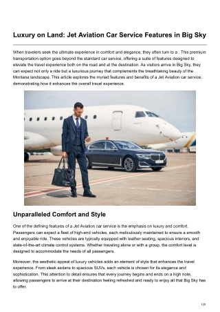Luxury on Land Jet Aviation Car Service Features in Big Sky
